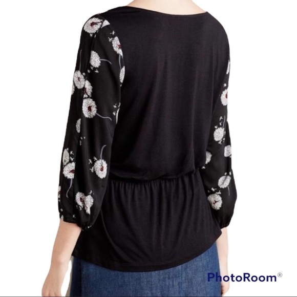 Anthropologie Deletta Black Wished Blooms Dandelion Blouse Shirt Top size Medium - Picture 2 of 12